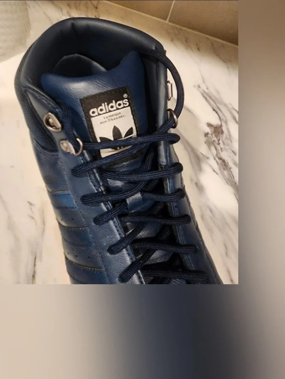 Adidas Navy and Cream High-Top Shell-Toe Sneakers Mens Size 10½